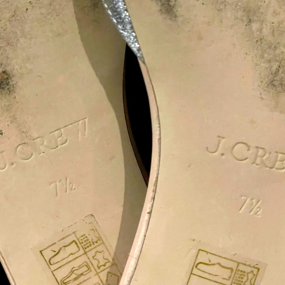 “J. CREW”, Women, Sz 7.5, Silver Sparkle Glitter w/Beige Ankle Tie-Up Flat Shoes - Picture 6 of 9